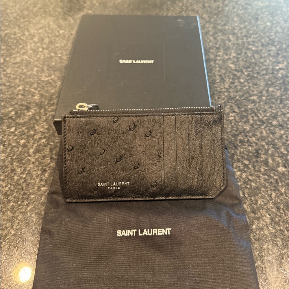 50% Off! NEW! Never used! Saint Laurent Fragments Zipped Card Case in Ostritch